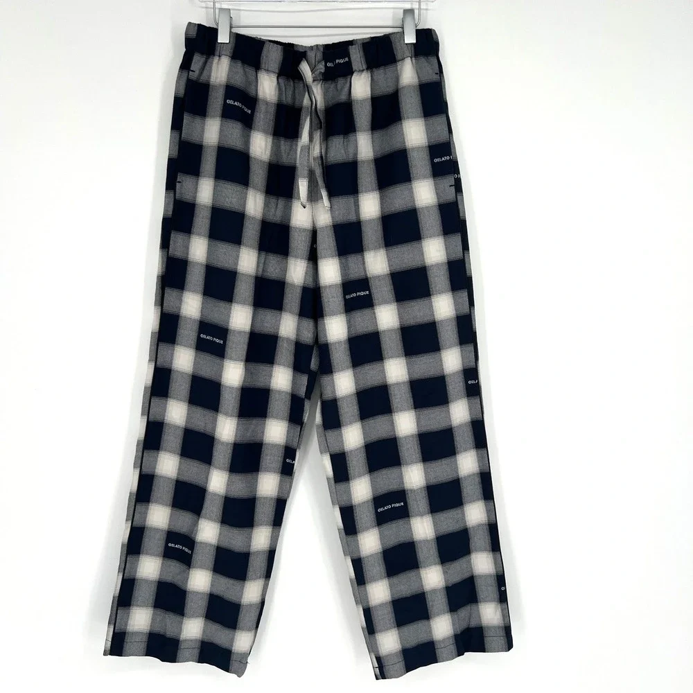 Gelato Pique Homme Pants Mens M Plaid Blue Sweatpants Loungewear Relax Sleepwear